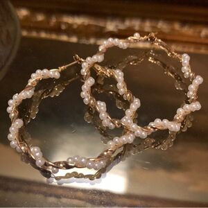 Delicate Twisted Pearl Hoop Earrings